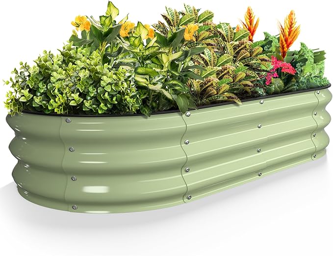 Kesfitt Raised Garden Bed Kit,Outdoor Galvanized Planter Raised Boxes with Safety Edging and Gloves,Large Metal Raised Garden Beds for Gardening Vegetables,Fruits,Flower(4x2x1FT)