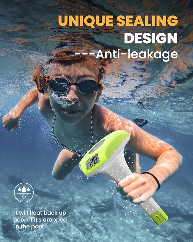 BALDR Pool Thermometer Floating Easy Read, IPX8 Waterproof, Solar Powered Digital Pool Thermometer with LCD Screen,Suitable for Swimming Pool/Hot Tub/Hot Spring/Aquarium (Green)