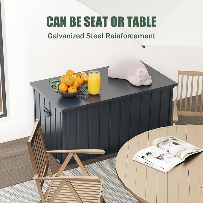 Domi Outdoor Storage Deck Box 100 Gallon, Outdoor Deck Box with Waterproof Storage Bag for Outside Cushions, Garden Tools and Pools Equipment, Gray