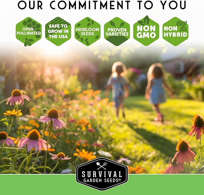 Survival Garden Seeds 10 Flower Collection - Four O’Clock, Chamomile, Shasta Daisy, Purple Coneflower, Marigold, Morning Glory, Nasturtium, Snapdragon, Sunflower, Zinnia - Non-GMO Heirloom Varieties
