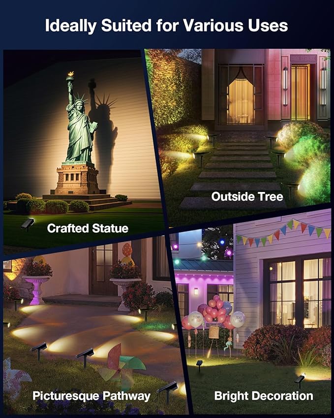 Solar Power Spotlight Outdoor Waterproof Landscape LED Accent Lighting for Yard, Tree, Plants, Walls, Path, Garden, Statues, Adjustable Brightness,Dusk to Dawn Long Lasting 6 Pack Warm White