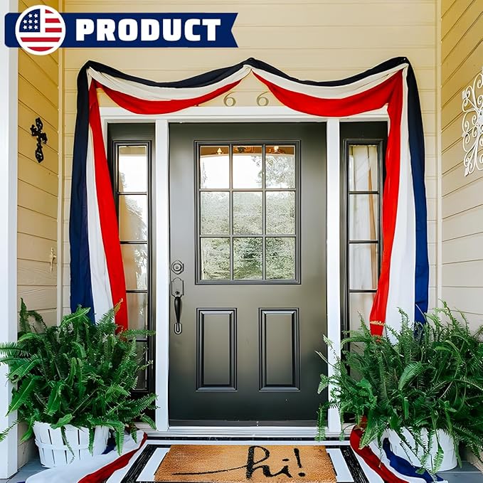 2Pack Patriotic Bunting US Flag Decorations 4th of July Decor 2x20 Ft Large Red, White & Blue Banner Veterans Day Memorial Days Celebration Outdoor Porch Garden