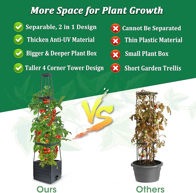 MQFORU Raised Garden Bed Planter Boxes with Trellis, 57" Self-Watering Tomato Planter Boxes with Trellis for Climbing Vegetable and Plants, Tomato Cage for Indoor Outdoor Use