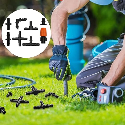 280 PCS Drip irrigation Parts,Drip System Parts,1/4 Inch Drip Irrigation Barbed Connectors (Nozzles, Nozzle Tees, Single Barbs, Couplings, Tees, Elbows, Plugs, Crosses) for Garden System