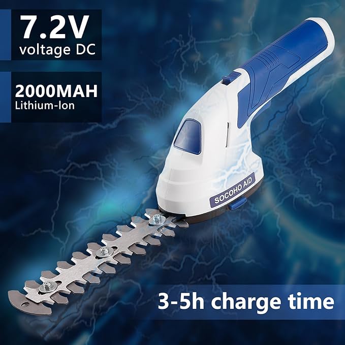 Cordless Hedge Trimmer Grass Shear - 2 in 1 Handheld 7.2V Electric Shrubbery Trimmer Grass Cutter Rechargeable Battery and Type-C