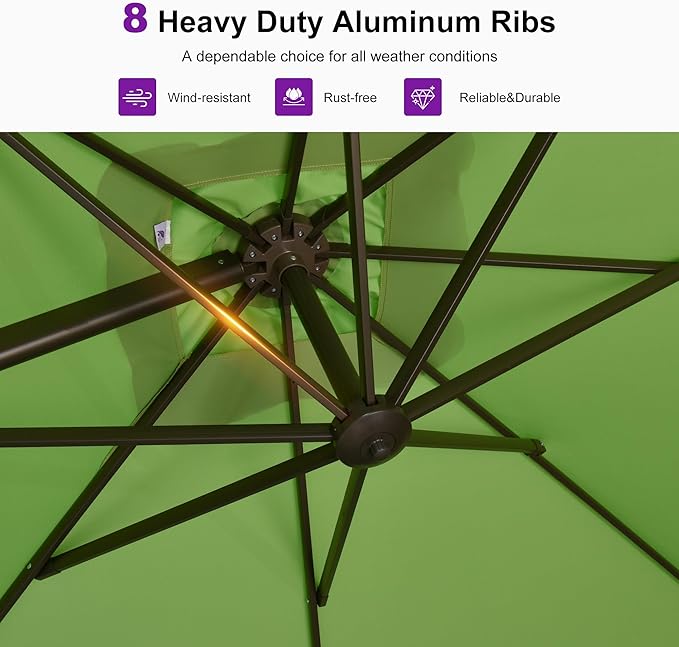PURPLE LEAF 10' X 13' Patio Cantilever Umbrella Rectangle Umbrella Outdoor with Aluminum Offset Hanging and 360° Rotation for Pool Garden Deck Patio, Green