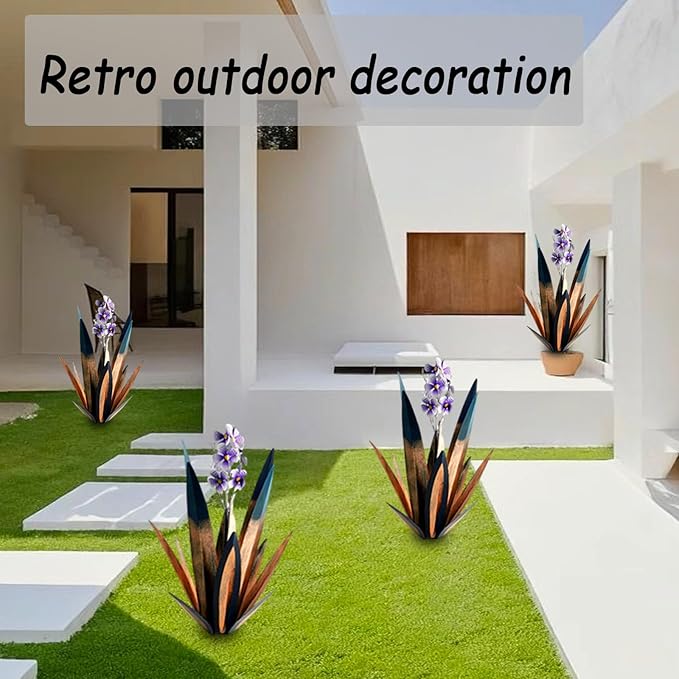 Jesokiibo Tequila Rustic Sculpture DIY Metal Agave Plant Home Decor Rustic Hand Painted Metal Agave Garden Ornaments Outdoor Decor Figurines Home Yard Decorations Stakes Lawn Ornaments (Blue 2PCS)