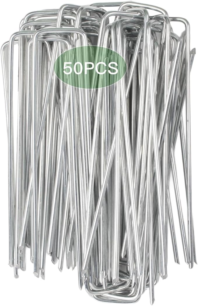Cool Area 50PCS 6 Inches 11 Gauge Garden Stakes, Landscape Staples, Ground Stakes, Yard Stakes, U-Shaped Garden Staples for Securing Landscape Fabrics,Irrigation Pipes, Weed Barrier Fabric, Fences