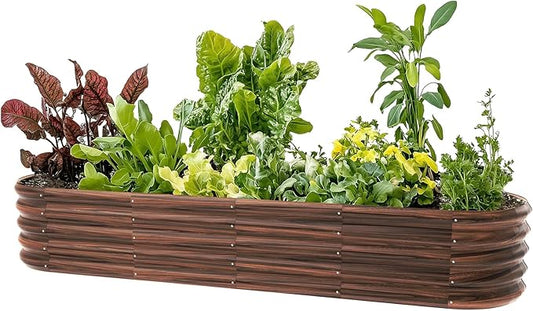 8x2ft Oval Galvanized Raised Garden Bed Kits 16" Tall Outdoor Large Metal Modular Planter Box 9-in-1 Raised Beds for Gardening,Vegetables,Fruits,Flowers & Herbs (Brown)