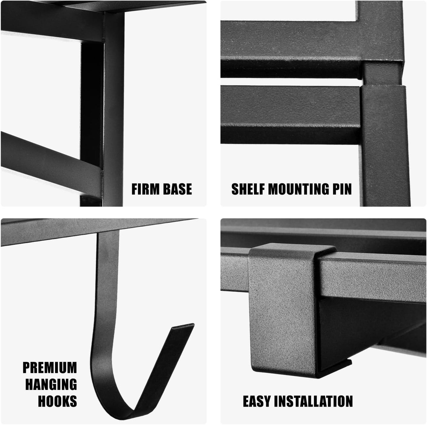 2 Pack Heavy Duty Garage Wall Shelving, 2' x 4' Wall Mount Storage Shelf, Holds 200 lbs Each, Garage Shelving Wall Mounted, Storage Rack with Hooks (Black)