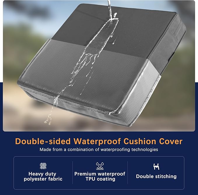 Favoyard Outdoor Seat Cushion Set 24 x 24 Inch Waterproof & Fade Resistant Patio Furniture Cushions with Removable Cover Deep Seat & Back Cushion with Handle and Adjustable Straps for Chair Sofa Couch