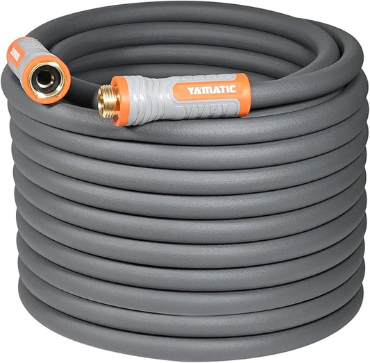 YAMATIC Heavy Duty Garden Hose 5/8 in x 100 ft with Swivel Handle, Super Flexible Water Hose, All-weather, Lightweight, Burst 600 PSI, Grey