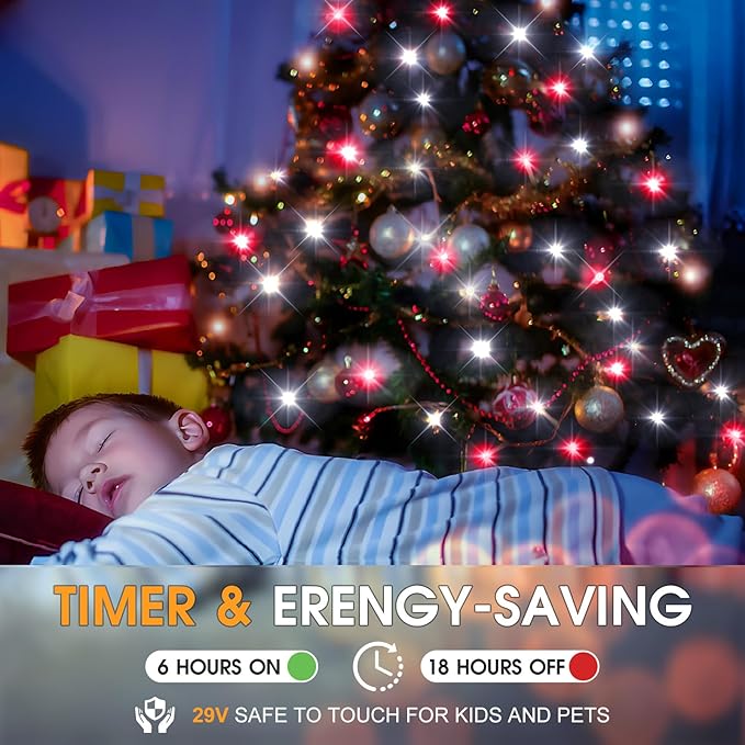 KNONEW 197FT 500 LED Christmas Lights Outdoor String Lights 8 Modes & Memory Fairy Light Plug in Waterproof LED String Lights for Xmas Yard Tree Wedding Party Holiday Decorations (Red and White)