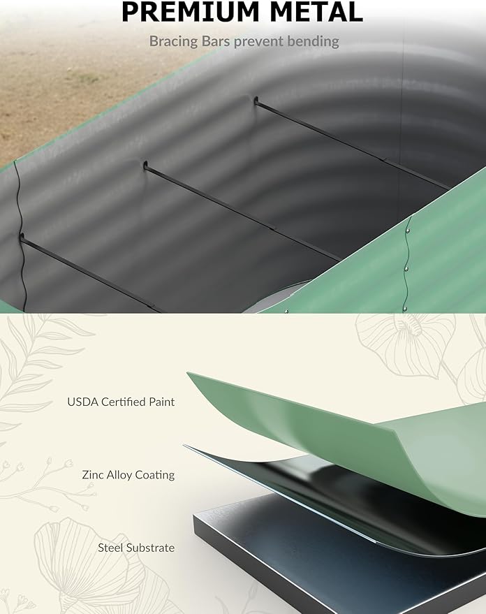 2 Pcs Raised Garden Beds Outdoor 8x4x1.5ft - Galvanized Steel Planter Box for Vegetables, Flowers, Rust-Resistant Garden Box, Easy Assembly Raised Beds, Durable Planters for Outdoor Plants, Green