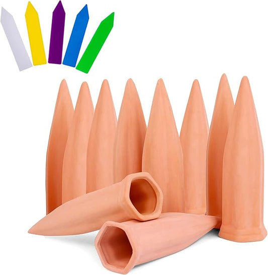 XXYXXY Terracotta Watering Spikes Plant Watering Clay Automatic Watering Device for Plants Used in Holidays, Indoor Plant Watering Device Clay Automatic Watering Device (10PCS)