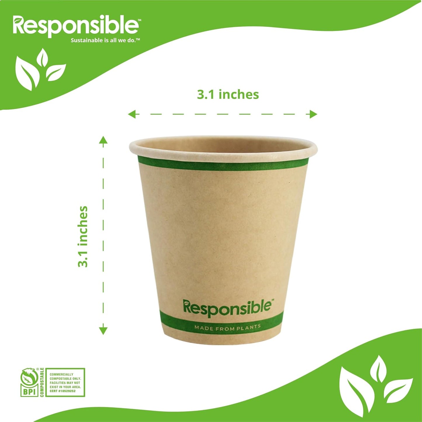 Certified Compostable 6 oz Paper Cups, Cold ＆ Hot Coffee Cups, Disposable Paper Cups, Extra Strength Disposable Cups, Made without PFAS (50 count)