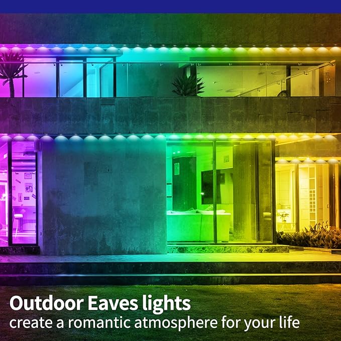 Permanent Outdoor Light,100ft RGB Eave Lights with App Control Remote,IP67 Waterproof LED Lights,Music Sync Outside Light for Christmas,Halloween,Garden,House Decorations
