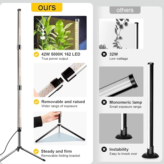 Grow Lights for Indoor Plants, Height Adjustable with On/Off Switch and Timer, Vertical Plants Grow Light for Indoor Plant Growth and Flowering