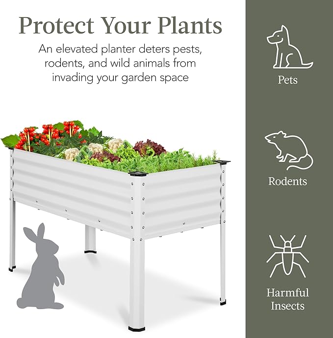 Best Choice Products 48x24x30in Galvanized Raised Garden Bed, Metal Elevated Planter Box, Vegetable Garden for Backyard, Patio, Balcony - White