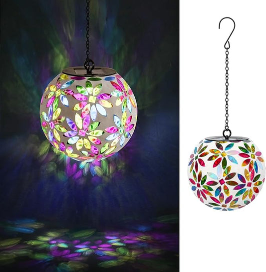 VCUTEKA Hanging Solar Lanterns Mosaic Solar Lights with Hook Up, Outdoor Garden Lights Decor for Yard Tree Fence Patio, Multicolor