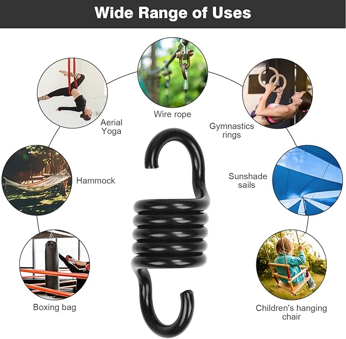 Hammock Spring Swing Hammoch Springs for Hanging Porch Chair 550lbs Weight Capacity,Black