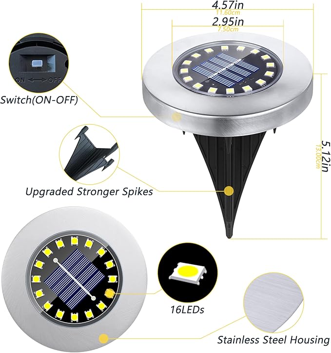 Solar Ground Lights-Waterproof Solar Lights Outdoor Garden- Solar Disk Lights-Upgraded 16LED Bright in-Ground Lights-Landscape Lights for Pathway, Yard, Lawn, Patio, Walkway (16 Pack Warm Light)
