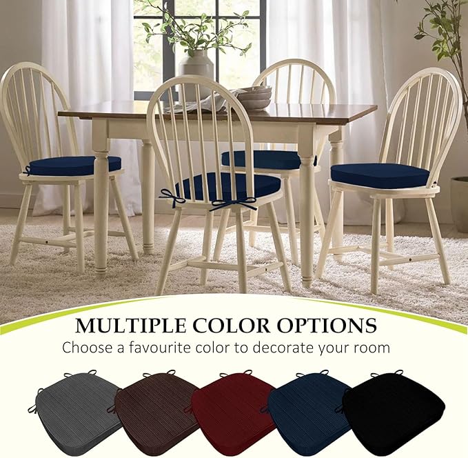 Chair Cushions for Dining Chairs, Indoor Chair Cushions with Ties，Waterproof Chair Pads Set of 4, Navy Blue, 17x16x2.5 Inch