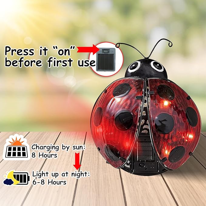 Teaeeno Ladybug Solar Lantern Pattern Light,Hanging Waterproof LED Solar Lights Outdoor Decorative,Sun-Powered Tabletop Lanterns,Metal Solar-Powered Lantern Outdoor