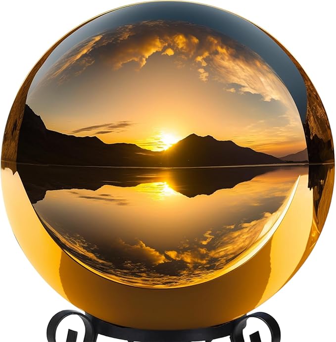 10 Inch Stainless Steel Gazing Globe,v2croft Hollow Ball Mirrored Surface Polished Shiny Sphere,Garden Stainless Steel Gazing Ball for Outdoor Lawn Pond Yard Ornament(Gold)