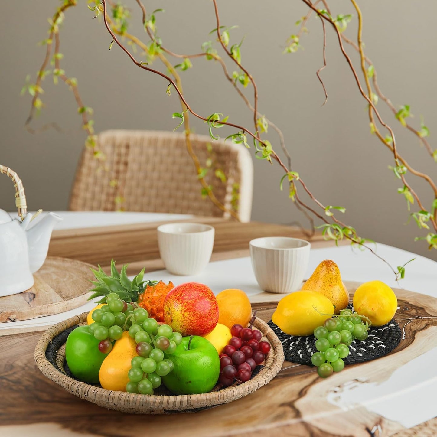 Tatuo 11 Pcs Boho Wall Basket Decor Decorative Bulrush Woven Basket Wall Decor Art Round Farmhouse Hanging Baskets for Kitchen Rustic Home Summer Decorations, Multi Sizes(Fresh)