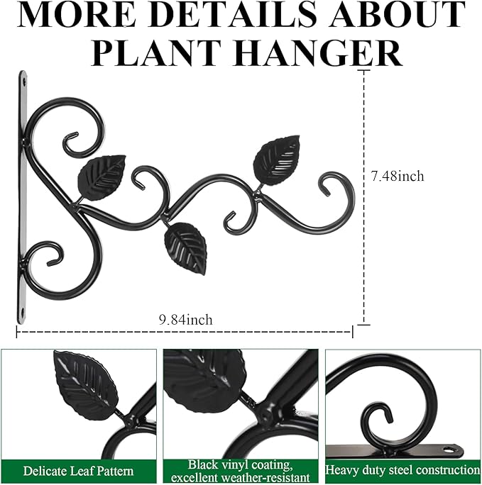 Fashion&cool 4 Pack Plant Hanging Bracket, Wall Mount Plant Hanger Outdoor Indoor, Decorative Hanging Plant Bracket Hooks for Planter Flower Bird Feeder Lanterns Wind Chimes with Screws