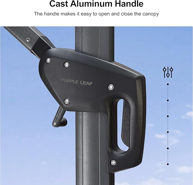 PURPLE LEAF Patio Umbrella with Base 10 Feet Outdoor Cantilever Square Umbrella Aluminum Offset Umbrella with 360-degree Rotation for Garden Deck Pool Patio, Grey