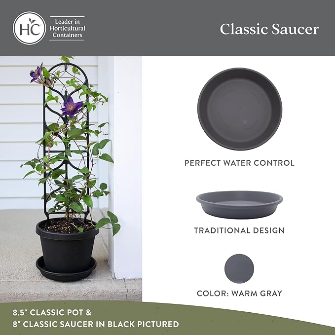 The HC Companies Flower Pot Saucers - Plastic Plant Saucer for Outdoors & Indoors - Traditional Design Plant Pot Trays for Water Drainage - Durable & Stylish Round Plant Tray (21-inch Warm Gray)