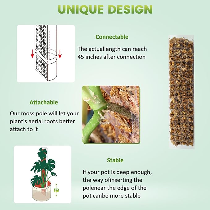 15 Inch 8 Pcs Plastic Moss Pole for Plants Monstera, 8×15'' Plant Poles for Climbing Plants, Plant Support for Indoor Plants Work with Sphagnum Moss, Clear