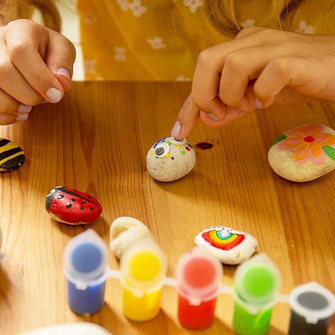 Creative Roots Paint Your Own Rock Pets by Horizon Group USA, 6 Colors, Paint Brush, Wiggly Eyes and Glue Included, Multicolor