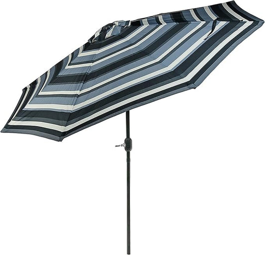 Sunnydaze Outdoor Patio Umbrella - Polyester Table Market Umbrella with Push-Button Tilt and Crank - 8 Sturdy Ribs - Catalina Beach Stripe - 9ft