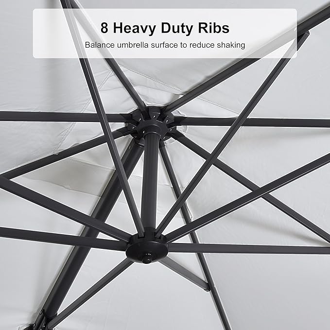 PURPLE LEAF 9.8' X 9.8' Patio Umbrella with Base Outdoor Cantilever Swivel Square Umbrella with Tilt Aluminum Offset Umbrella with 360-degree Rotation for Garden Deck Pool Patio White