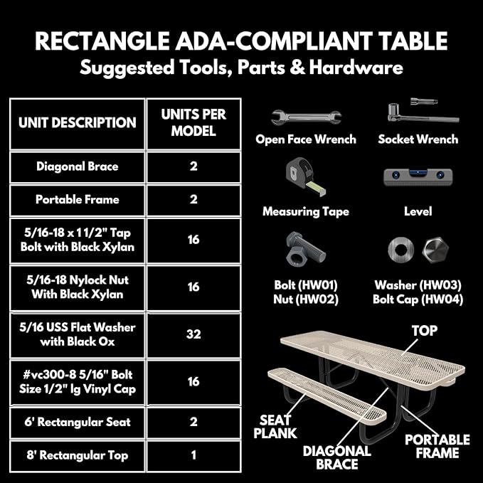 Heavy-Duty Portable ADA-Compliant Outdoor Picnic Table, Punched Steel Patio Dining Furniture Made in America (8ft Rectangular, Both-Side Handicap, Textured Copper)