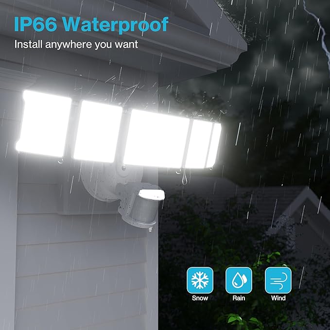 Olafus 100W Motion Sensor Outdoor Lights, 10000LM 2 Pack Motion Sensor Flood Light, Dusk to Dawn Outdoor Lighting, IP65 Waterproof Motion Detector Lights for Outside, White