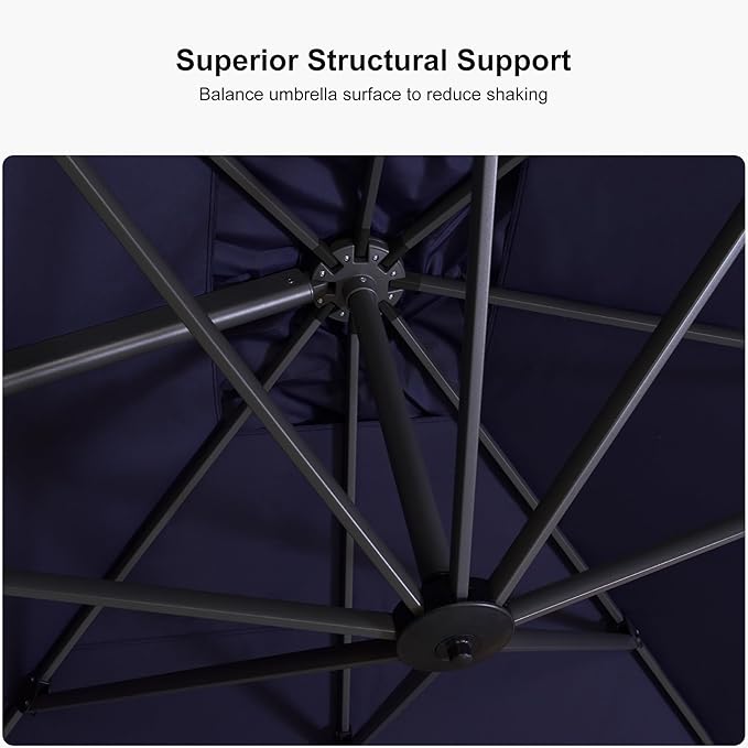 PURPLE LEAF 11 Feet Patio Round Cantilever Umbrella with Base Outdoor Aluminum Offset Umbrella with 360-degree Rotation for Pool Patio Garden Deck Navy Blue