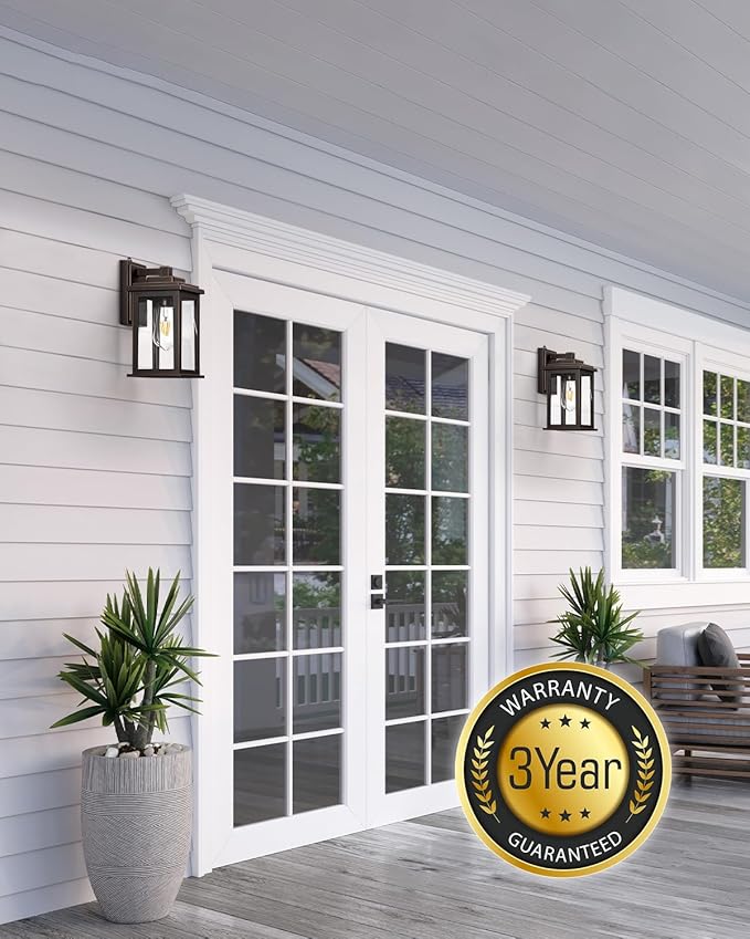 VIANIS Oil Rubbed Bronze Dusk to Dawn Porch Lights Outdoor, 2-Pack Anti-Rust Aluminum Outside Lights for House, Porch, Garage, Front Door, Patio, Easy-to-Install Waterproof Modern