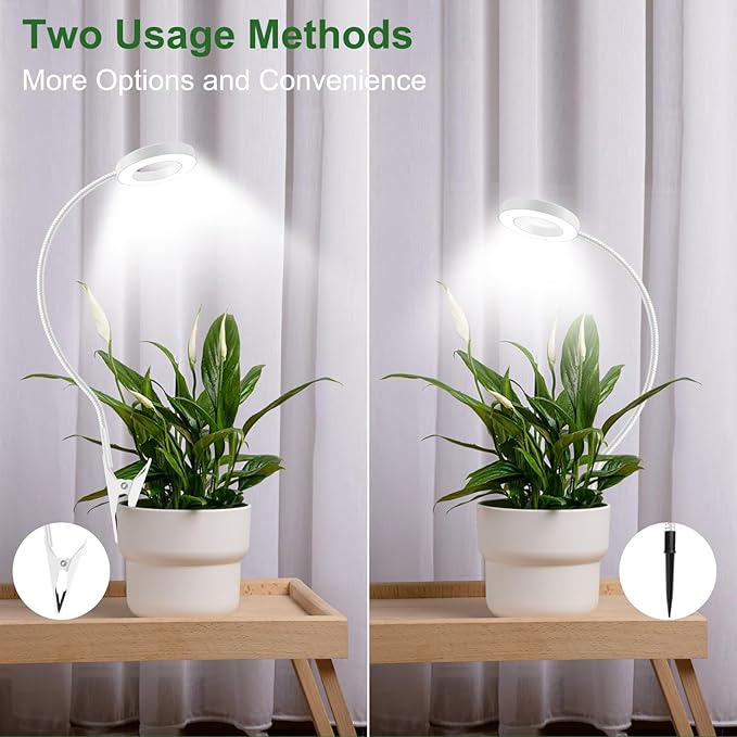 Wolezek 2 in 1 Grow Lights for Indoor Plants, 3 Colors Plant Lights for Indoor Growing with 360° Gooseneck, 48 LEDs Full Spectrum Plant Grow Lights Indoor, 6/12/16H Timer, 5 Brightness, White 3 Pack