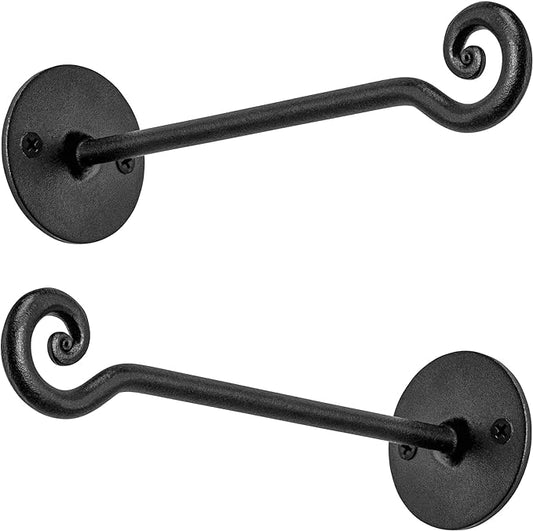 RTZEN Plant Hangers Outdoor or Indoor - Wrought Iron Metal Hanger Indoor Hook - Heavy Duty Wall Bracket Hooks for Hanging Plants Baskets Lanterns Wind Chimes - 2 Pack (Black Swirl Hooks)