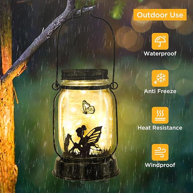 Kyoryuger Solar Lanterns Dog Solar Lights Outdoor Gifts for Women Men Dog Lovers Gifts Decorative Hanging Dog Lanterns with Stake for Yard Lawn Garden Decor Waterproof LED Dog Light