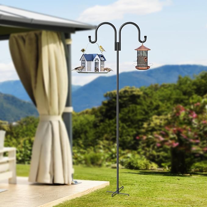 Highpro Double Shepherd Hooks for Outdoor, 95 Inch Heavy Duty Bird Feeder Pole for Hanging Bird Feeder, Garden Hooks Plant Baskets, Garden Plant Hanger Stands with 5 Prong Base