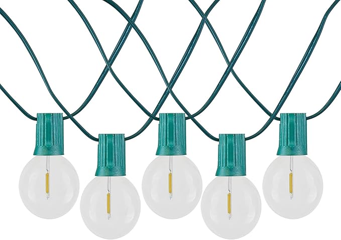 Novelty Lights 50 Feet G40 LED Patio String Lights with 50 Bulbs, Warm White, Weather Resistant and Shatterproof Replaceable Plastic Globe Bulbs, Green Wire