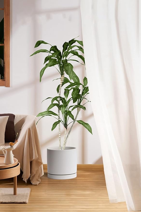 Aveyas 10 inch Ceramic Plant Pot with Drainage Hole and Saucer - Suitable for Indoor and Outdoor Use, Modern Planters for House Garden Flower Tree Snake Monstera Plants (10", Matte White)