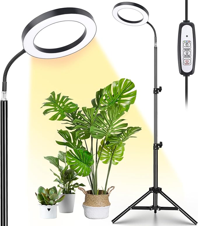 LORDEM Grow Light for Indoor Plants, Full Spectrum Plant Light with Auto Timer for 4/8/12H, 72 LEDs Growth Lamp with 4 Dimmable Levels, Height Adjustable Stand, Ideal for Tall Plants Growing