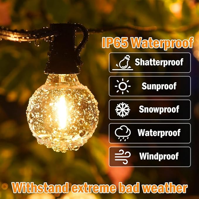 Outdoor String Lights with Dimmer, 2 Pack 98FT LED Patio Lights for Outside with 52 Shatterproof G40 Globe Bulbs UL Listed IP65 Waterproof Hanging Lighting for Backyard Balcony Bistro Party Decor