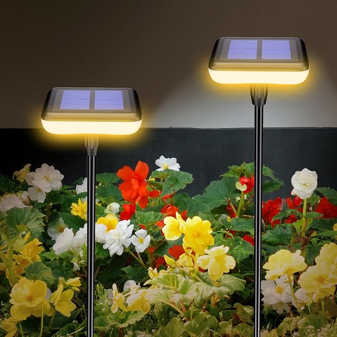 Solar Swaying Lights 4 Pack,Solar Path Lights Warm White LED Square,High Flexible Wire and Large Light Source P67 Waterproof, Solar Powered Suitable for Pathway Flower Pots Balcony Terrace Decoration